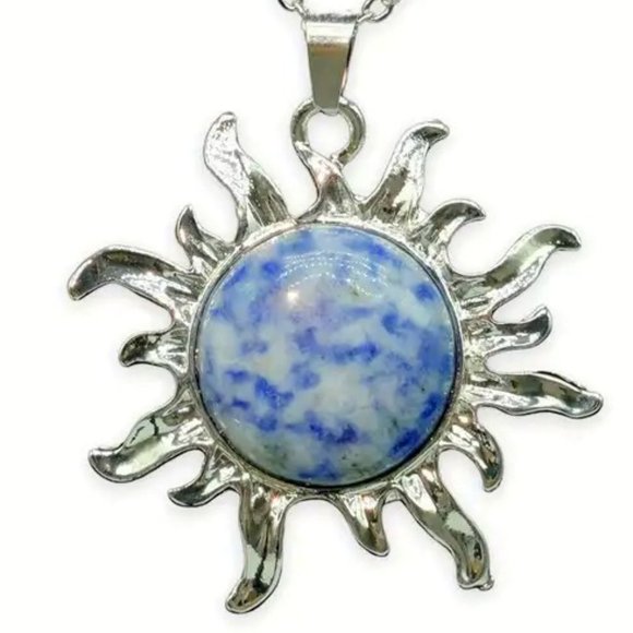 Sodalite Natural Stone Sun Shaped Pendant Necklace Healing Gemstone Pendant - Picture 4 of 6